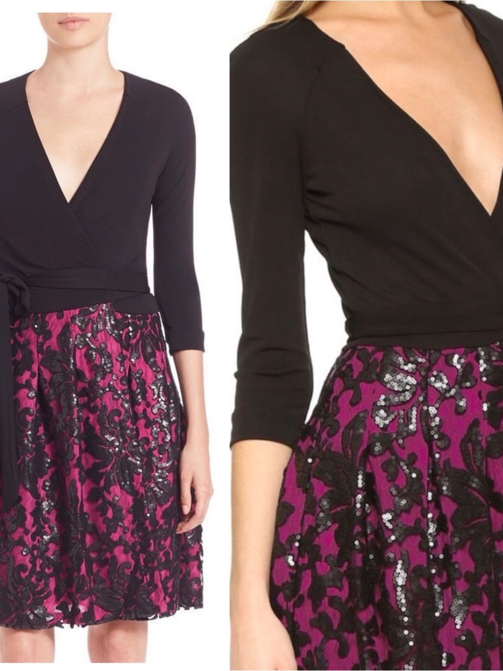 Diane Von Furstenberg Jewel Lace Deep V-Neck Wrap Dress 8